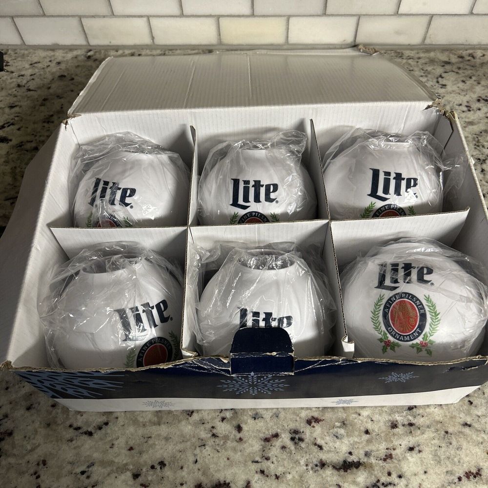 Miller‎ Lite Beernament Christmas Ornament Set 6 Holiday Party Essential Koozie